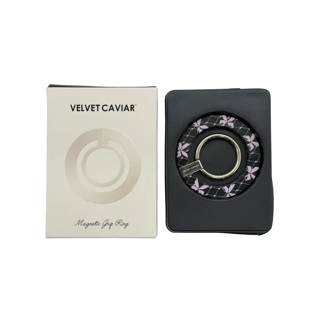 Velvet Caviar Magnetic Grip Ring Phone Stand Black Lace Pink Bows MagSafe Holder